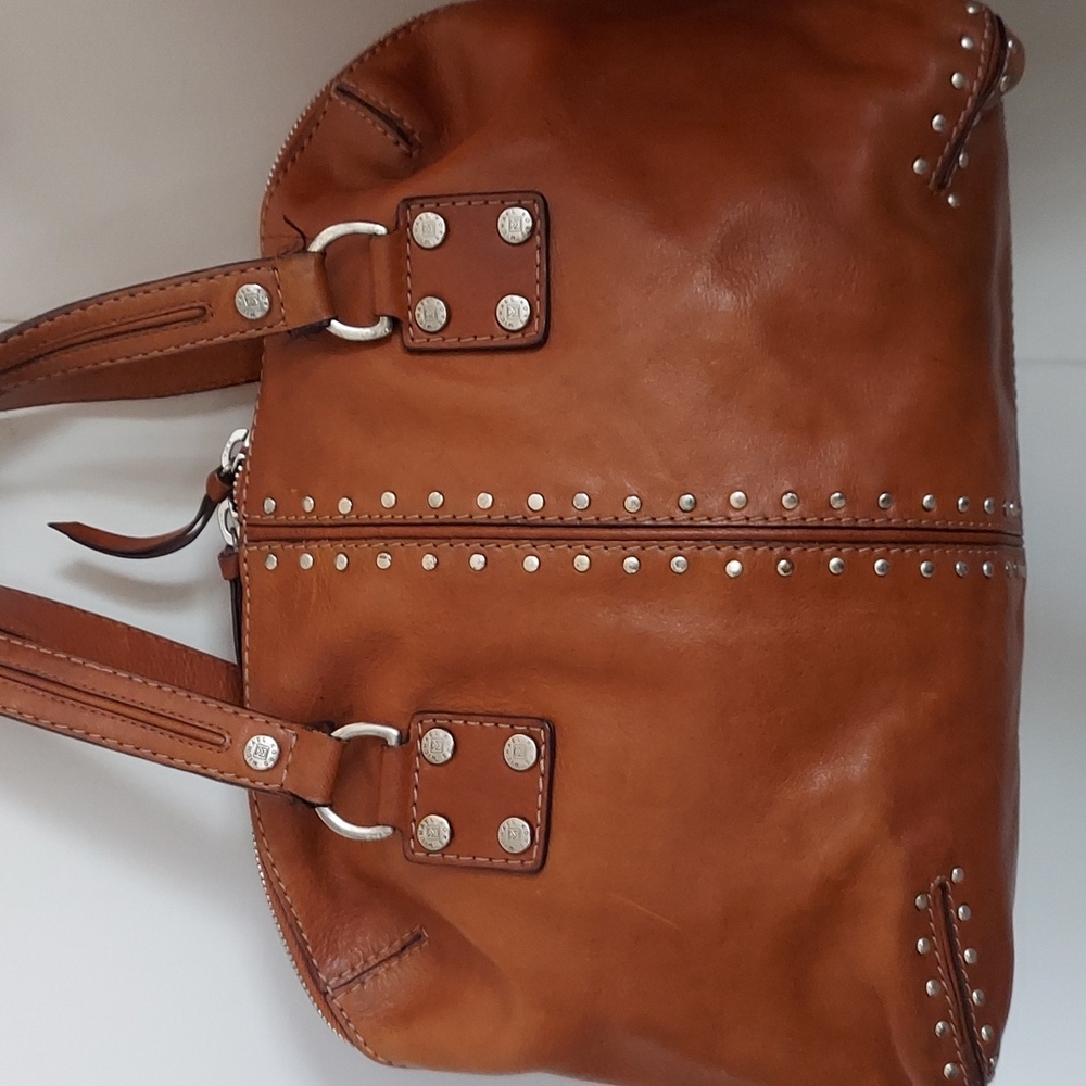 Michael Kors Cognac Astor Leather Stud-Accent Satchel Large - Picture 11 of 16